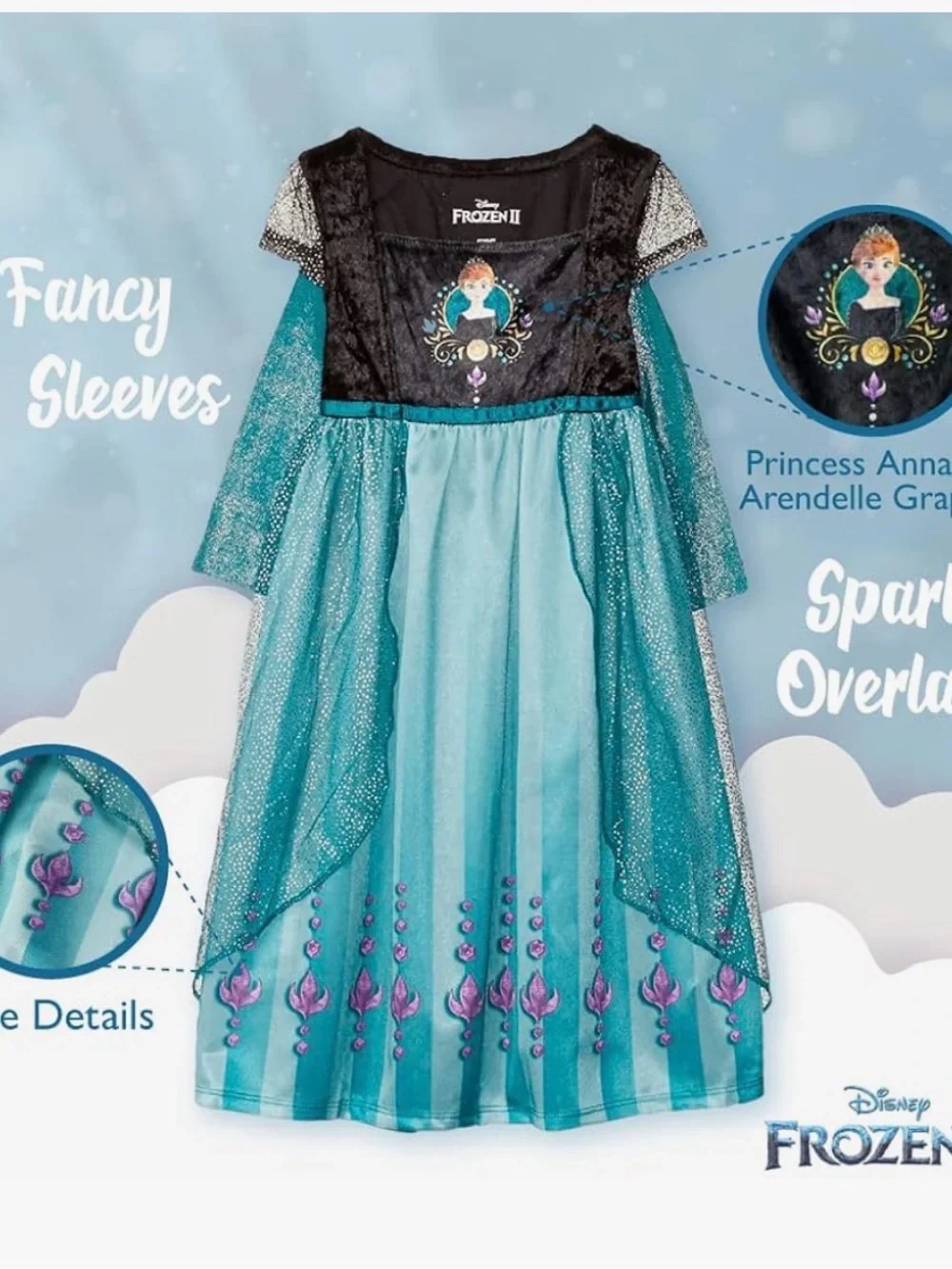 Anna, Disney Girls' Princess Dress Nightgown, Size 6,Fantasy Pajamas - Picture 3 of 3